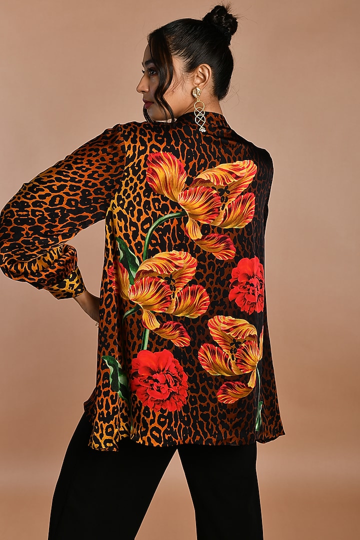 Black Satin Georgette Digital Printed Shirt by Isadaa by Rotna Dutt at Pernia's Pop Up Shop