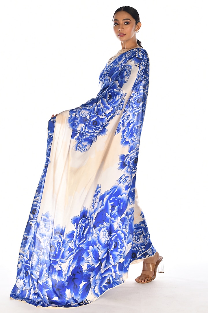 Off-White Satin Georgette Digital Printed Party Wear Saree Set by Isadaa by Rotna Dutt at Pernia's Pop Up Shop