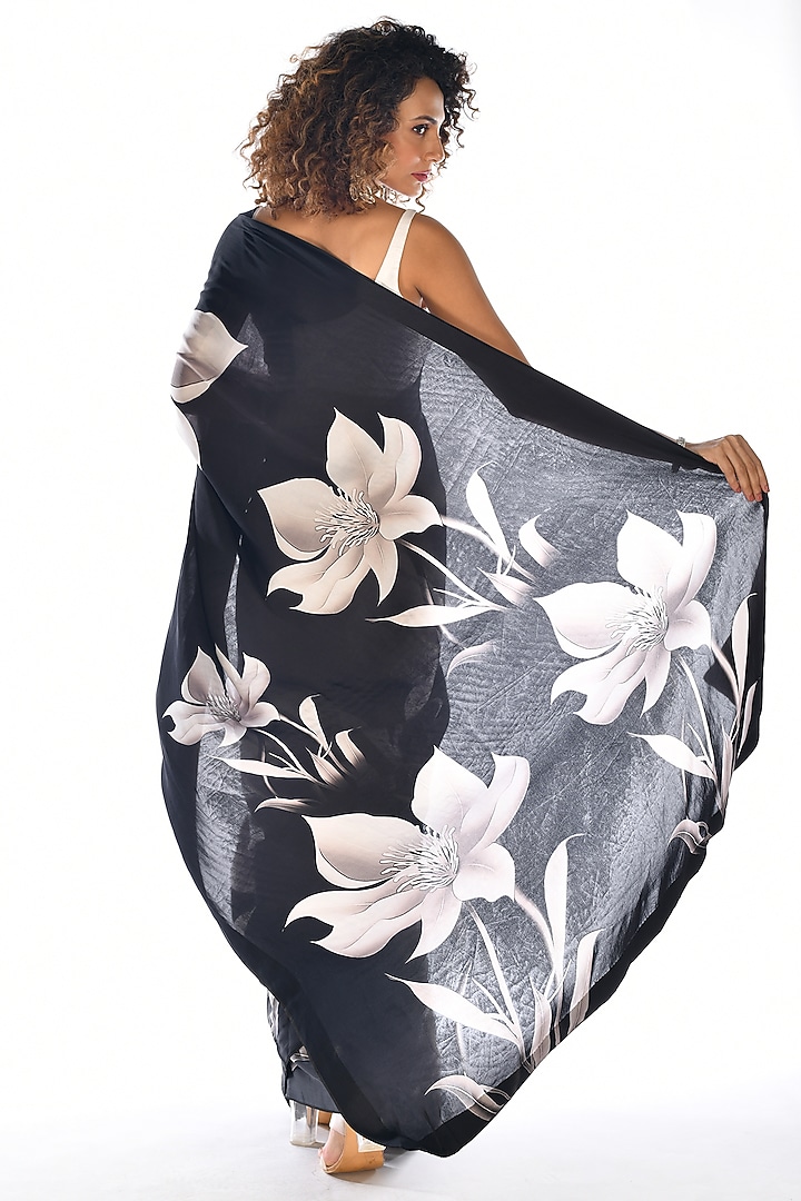 Black Satin Organza Digital Printed Party Wear Saree Set by Isadaa by Rotna Dutt at Pernia's Pop Up Shop