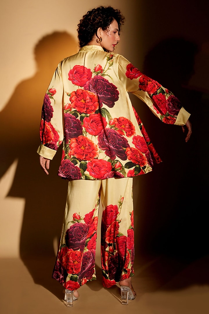 Yellow Satin Georgette Digital Printed Co-Ord Set by Isadaa by Rotna Dutt at Pernia's Pop Up Shop