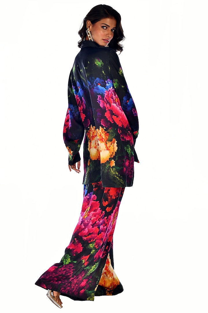 Black Satin Georgette Digital Printed Co-Ord Set by Isadaa by Rotna Dutt at Pernia's Pop Up Shop