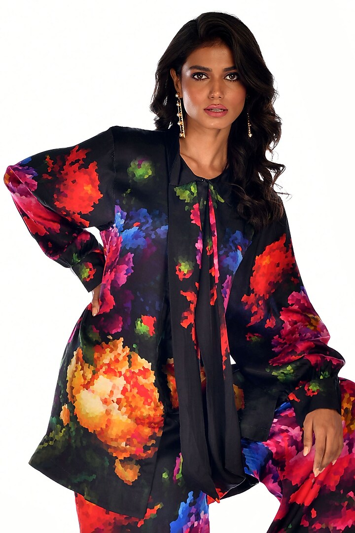 Black Satin Georgette Digital Printed Co-Ord Set by Isadaa by Rotna Dutt at Pernia's Pop Up Shop
