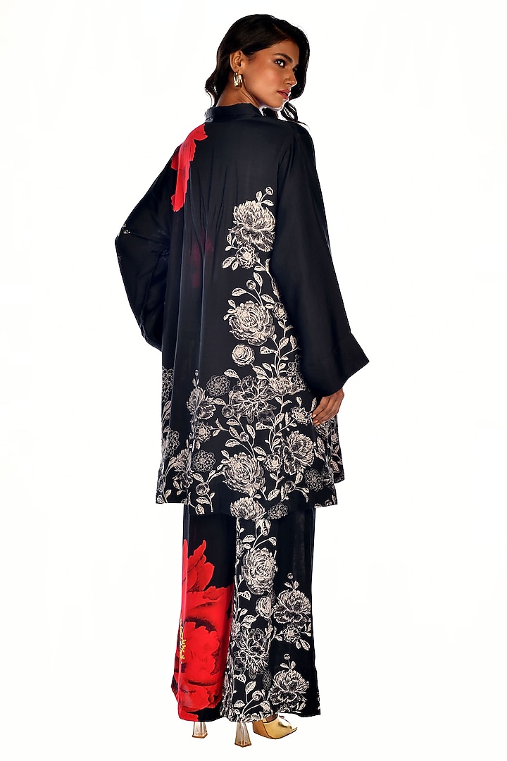 Black Satin Georgette Digital Printed Co-Ord Set by Isadaa by Rotna Dutt at Pernia's Pop Up Shop