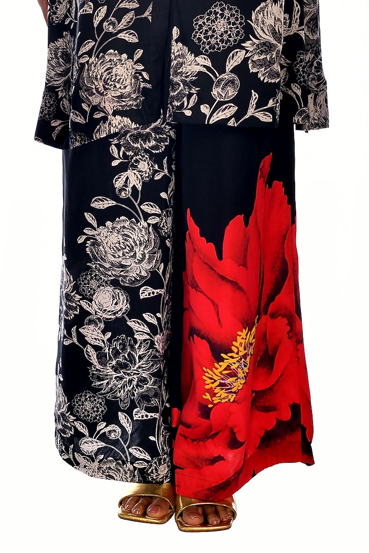 Black Satin Georgette Digital Printed Co-Ord Set by Isadaa by Rotna Dutt at Pernia's Pop Up Shop