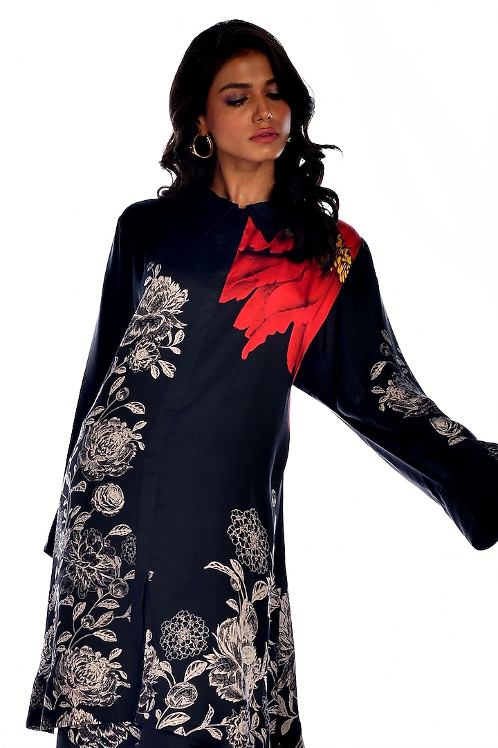 Black Satin Georgette Digital Printed Co-Ord Set by Isadaa by Rotna Dutt at Pernia's Pop Up Shop