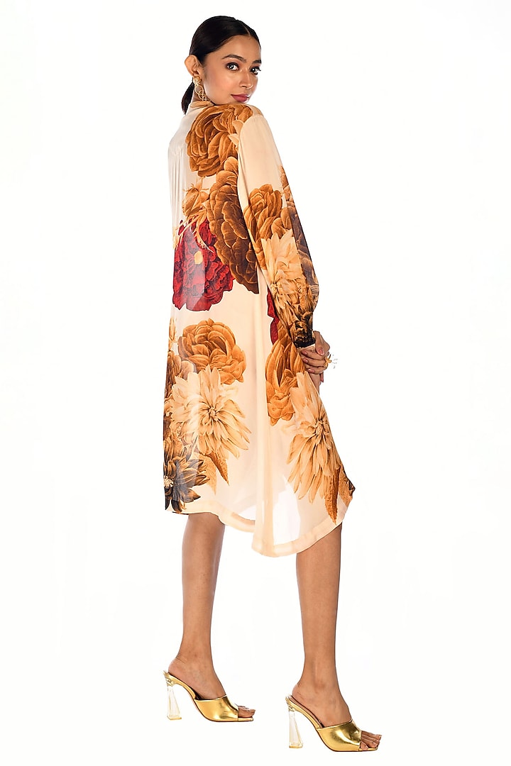 Beige Satin Georgette Digital Printed Summer Shirt Dress by Isadaa by Rotna Dutt at Pernia's Pop Up Shop