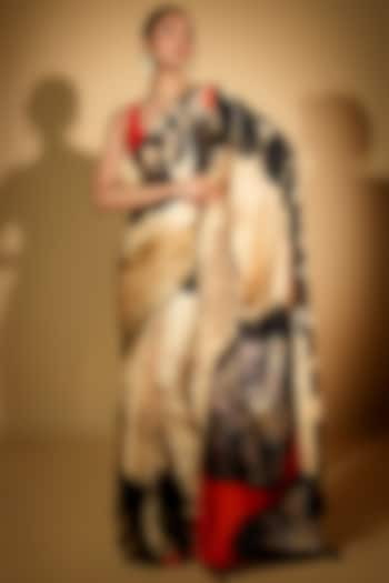 Beige Satin Georgette Digital Printed Saree Set by Isadaa by Rotna Dutt at Pernia's Pop Up Shop