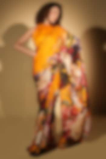 Yellow Satin Organza Digital Printed Party Wear Saree Set by Isadaa by Rotna Dutt at Pernia's Pop Up Shop