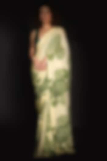 Yellow Satin Georgette Digital Printed Party Wear Saree Set by Isadaa by Rotna Dutt at Pernia's Pop Up Shop