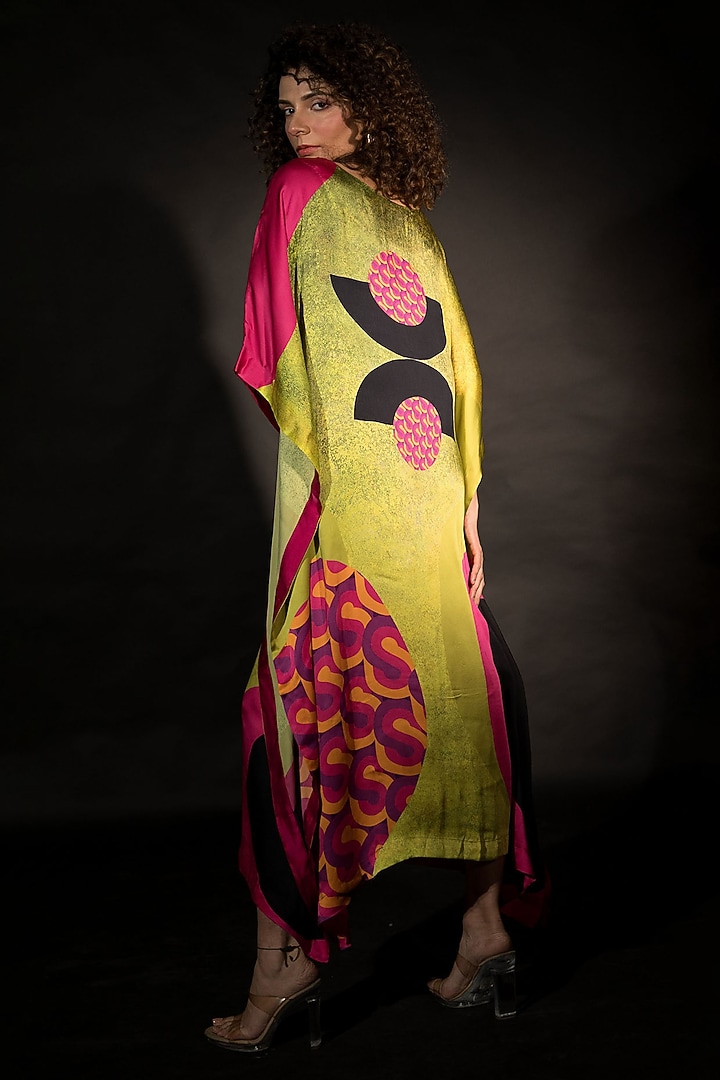 Green Satin Georgette Digital Printed Kaftan by Isadaa by Rotna Dutt at Pernia's Pop Up Shop