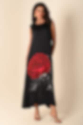 Black Satin Georgette Digital Printed Maxi Summer Dress by Isadaa by Rotna Dutt at Pernia's Pop Up Shop
