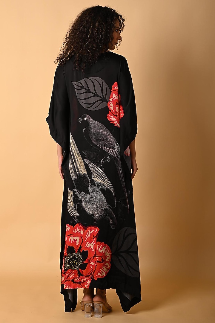 Black Satin Georgette Digital Printed Kaftan Set by Isadaa by Rotna Dutt at Pernia's Pop Up Shop