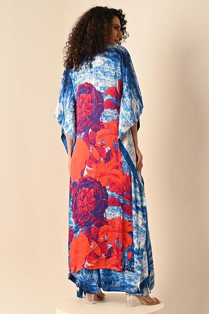 Blue Satin Georgette Digital Printed Kaftan Set by Isadaa by Rotna Dutt at Pernia's Pop Up Shop