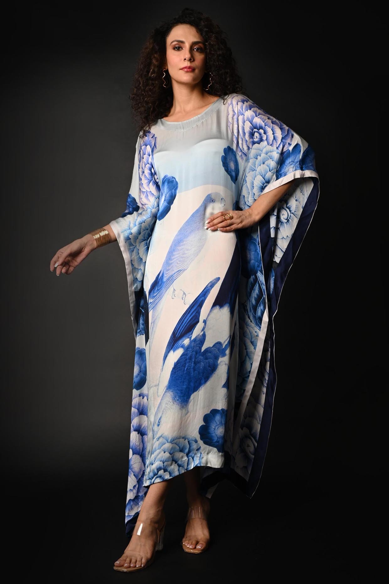 Blue Satin Georgette Digital Printed Kaftan by Isadaa by Rotna Dutt at ...