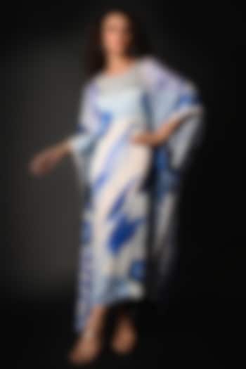 Blue Satin Georgette Digital Printed Kaftan by Isadaa by Rotna Dutt at Pernia's Pop Up Shop