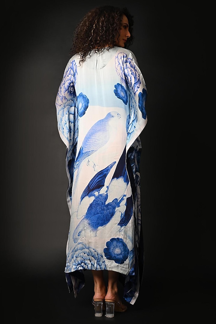 Blue Satin Georgette Digital Printed Kaftan by Isadaa by Rotna Dutt at Pernia's Pop Up Shop