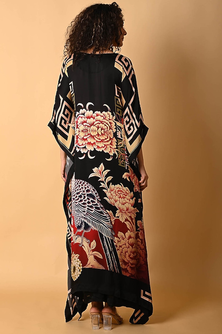 Black Satin Georgette Digital Printed Kaftan Set by Isadaa by Rotna Dutt at Pernia's Pop Up Shop