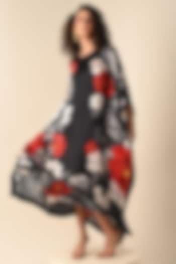 Black Satin Georgette Digital Printed Kaftan by Isadaa by Rotna Dutt at Pernia's Pop Up Shop