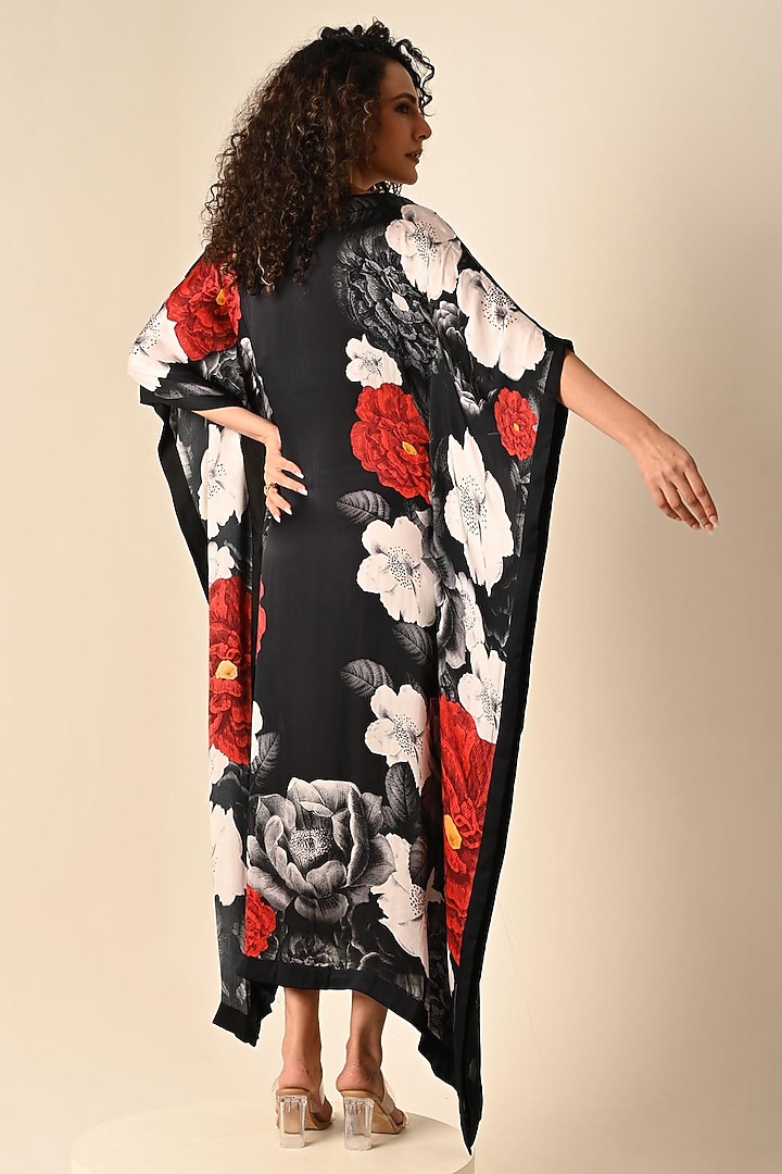 Black Satin Georgette Digital Printed Kaftan by Isadaa by Rotna Dutt at Pernia's Pop Up Shop