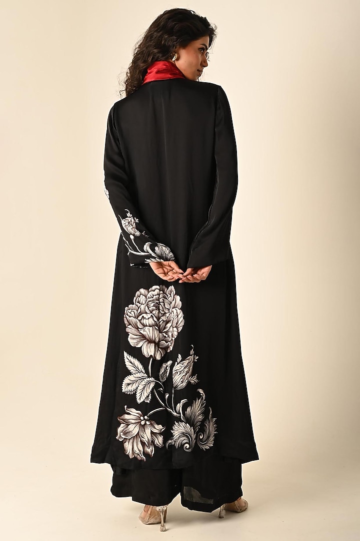 Black Satin Georgette Digital Printed Kurta Set by Isadaa by Rotna Dutt at Pernia's Pop Up Shop