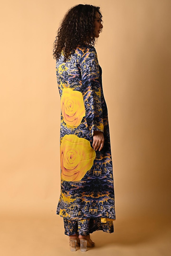 Blue Satin Georgette Digital Printed Kurta Set by Isadaa by Rotna Dutt at Pernia's Pop Up Shop