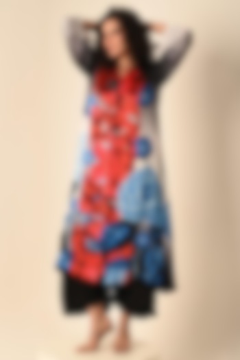 Blue Satin Georgette Digital Printed Kurta Set by Isadaa by Rotna Dutt at Pernia's Pop Up Shop