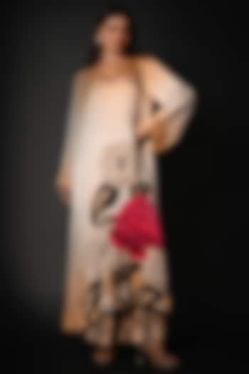 Beige Satin Georgette Digital Printed Kurta Set by Isadaa by Rotna Dutt at Pernia's Pop Up Shop