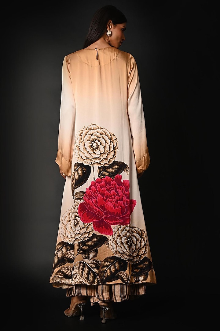 Beige Satin Georgette Digital Printed Kurta Set by Isadaa by Rotna Dutt at Pernia's Pop Up Shop