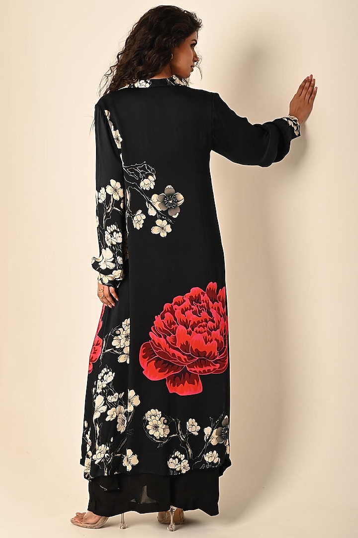 Black Satin Georgette Digital Printed Kurta Set by Isadaa by Rotna Dutt at Pernia's Pop Up Shop