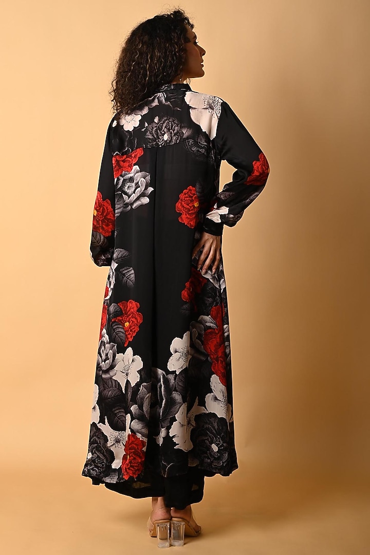 Black Satin Georgette Digital Printed Kurta Set by Isadaa by Rotna Dutt at Pernia's Pop Up Shop