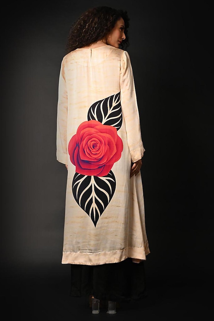 White Satin Georgette Digital Printed Kurta Set by Isadaa by Rotna Dutt at Pernia's Pop Up Shop