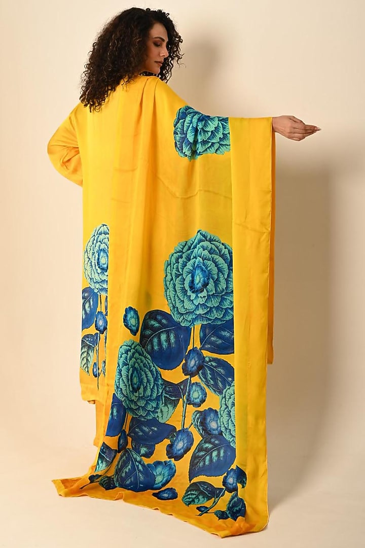 Yellow Satin Georgette Digital Printed Kurta Set by Isadaa by Rotna Dutt at Pernia's Pop Up Shop
