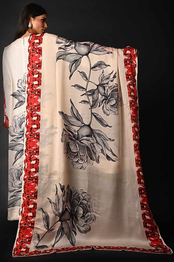 White Satin Georgette Digital Printed Kurta Set by Isadaa by Rotna Dutt at Pernia's Pop Up Shop