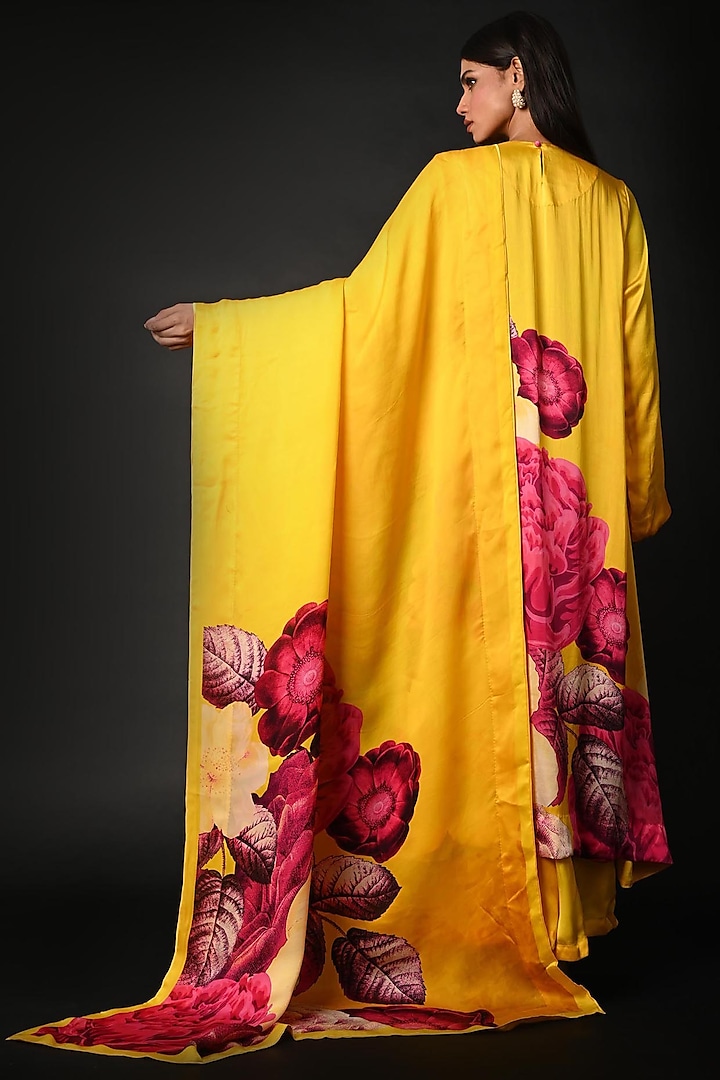 Yellow Satin Georgette Digital Printed Kurta Set by Isadaa by Rotna Dutt at Pernia's Pop Up Shop