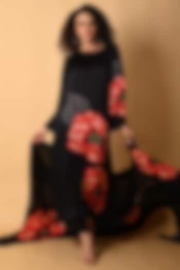 Black Satin Georgette Digital Printed Kurta Set by Isadaa by Rotna Dutt at Pernia's Pop Up Shop