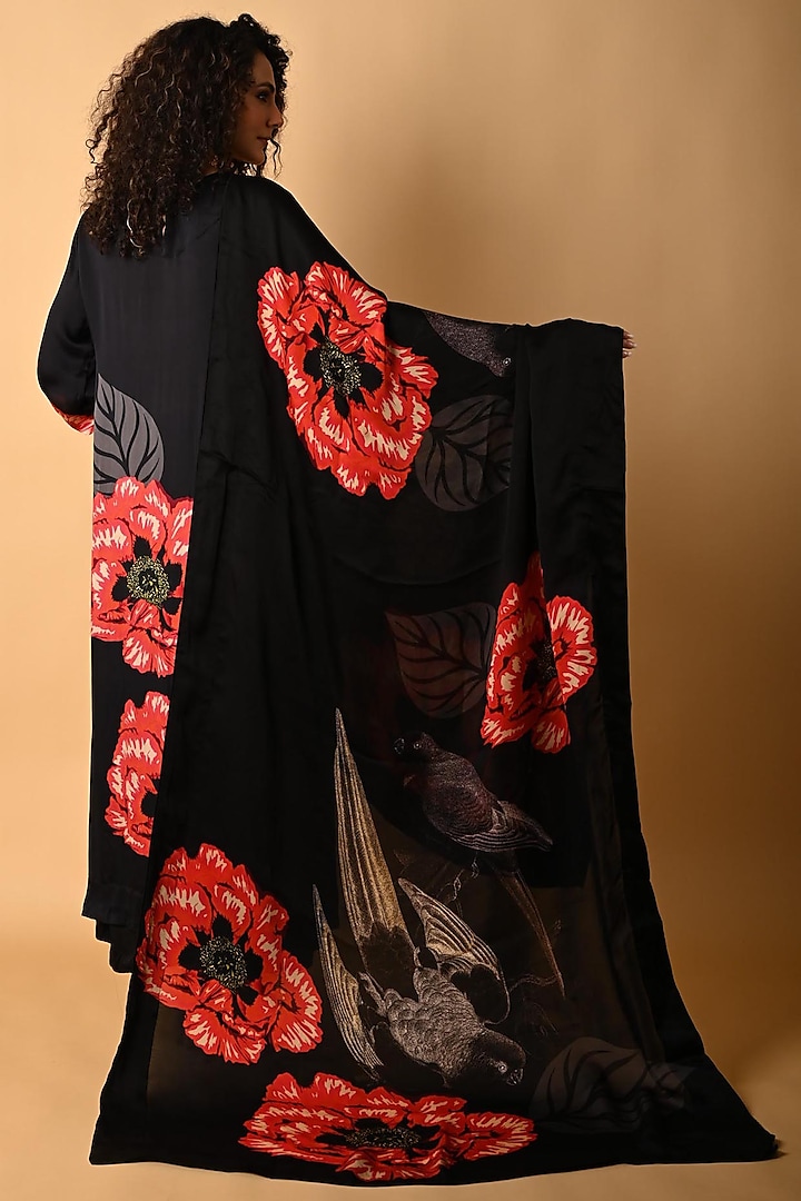 Black Satin Georgette Digital Printed Kurta Set by Isadaa by Rotna Dutt at Pernia's Pop Up Shop