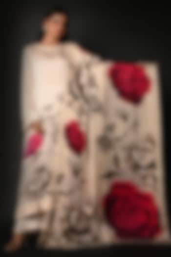 White Satin Georgette Digital Printed Kurta Set by Isadaa by Rotna Dutt at Pernia's Pop Up Shop