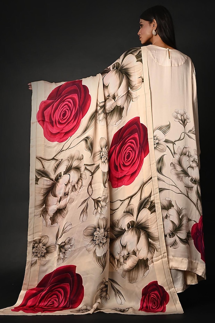 White Satin Georgette Digital Printed Kurta Set by Isadaa by Rotna Dutt at Pernia's Pop Up Shop