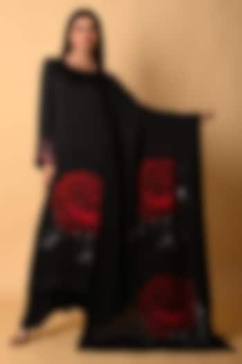 Black Satin Georgette Digital Printed Kurta Set by Isadaa by Rotna Dutt at Pernia's Pop Up Shop