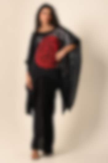 Black Satin Georgette Digital Printed Kaftan Set by Isadaa by Rotna Dutt at Pernia's Pop Up Shop