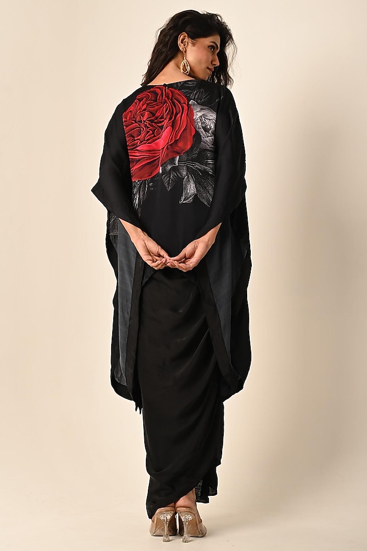 Black Satin Georgette Digital Printed Kaftan Set by Isadaa by Rotna Dutt at Pernia's Pop Up Shop