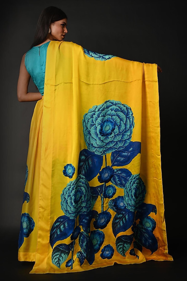 Yellow Satin Georgette Digital Printed Lehenga Set by Isadaa by Rotna Dutt at Pernia's Pop Up Shop