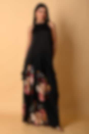 Black Satin Georgette Digital Printed Skirt Set by Isadaa by Rotna Dutt at Pernia's Pop Up Shop