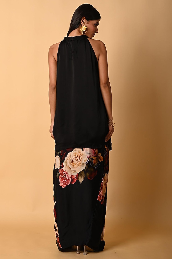 Black Satin Georgette Digital Printed Skirt Set by Isadaa by Rotna Dutt at Pernia's Pop Up Shop