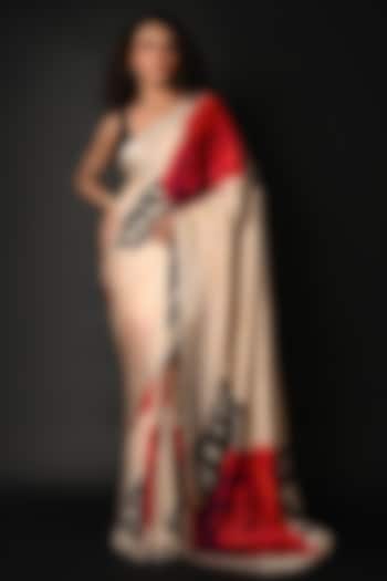 White Satin Georgette Digital Printed Party Wear Saree Set by Isadaa by Rotna Dutt at Pernia's Pop Up Shop