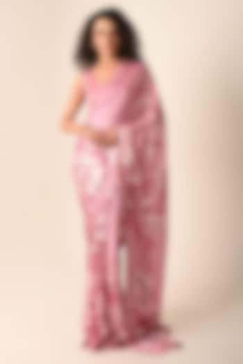 Pink Satin Georgette Digital Printed Party Wear Saree Set by Isadaa by Rotna Dutt at Pernia's Pop Up Shop