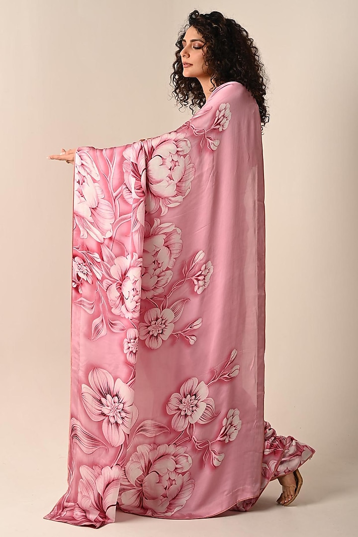 Pink Satin Georgette Digital Printed Party Wear Saree Set by Isadaa by Rotna Dutt at Pernia's Pop Up Shop