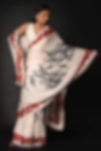 White Satin Georgette Digital Printed Party Wear Saree Set by Isadaa by Rotna Dutt at Pernia's Pop Up Shop