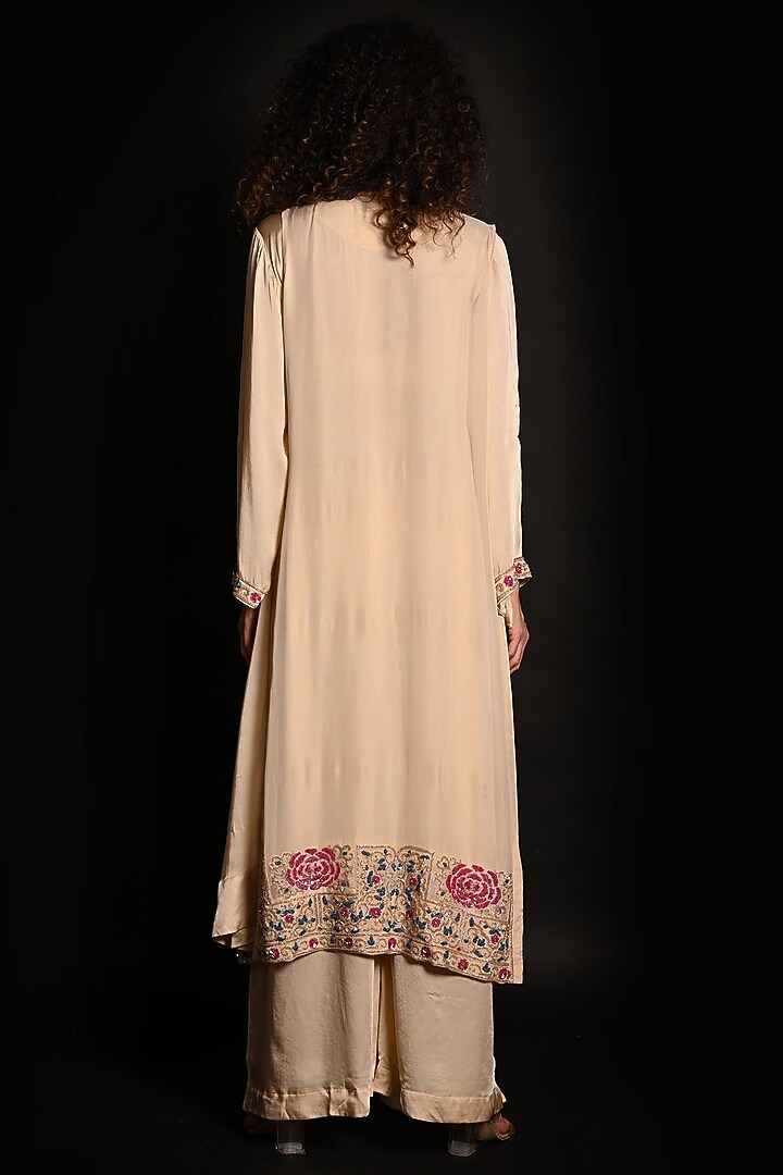 Ivory Satin Georgette Sequins Hand Embroidered Kurta Set by Isadaa by ...