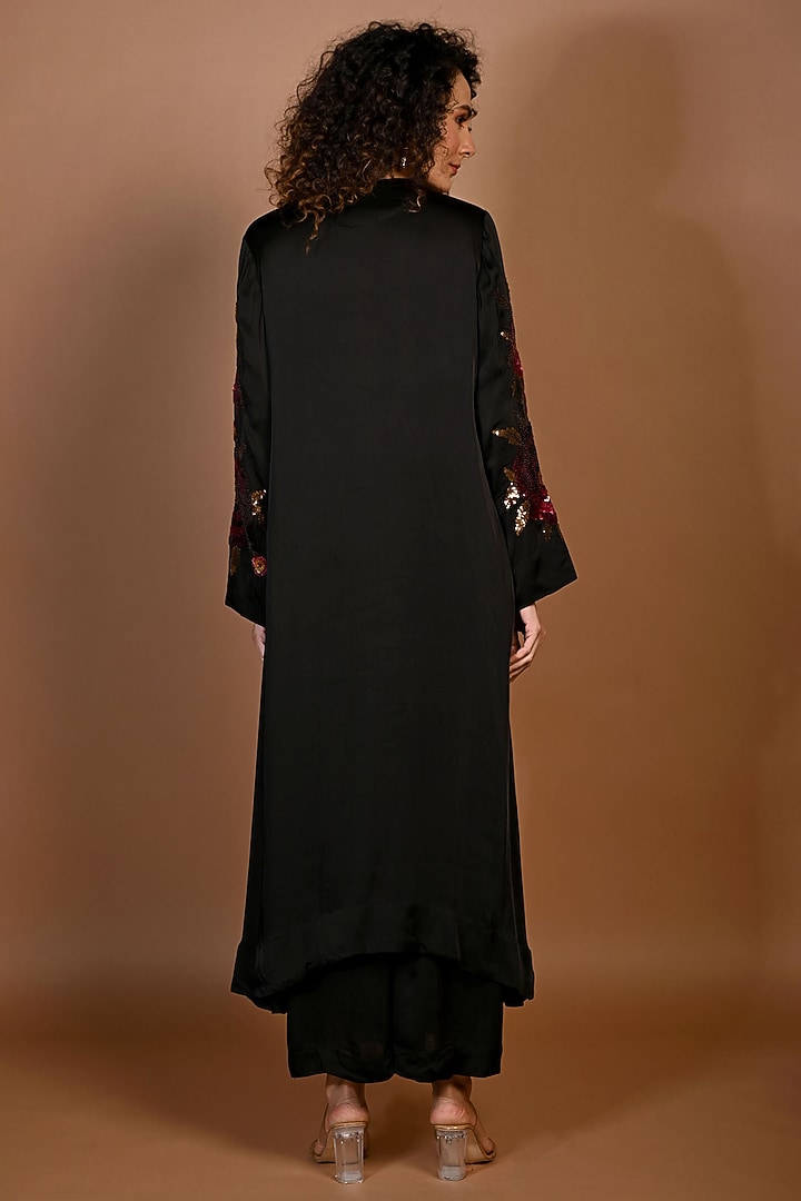 Red Satin Georgette Zardosi Hand Embroidered Kurta Set by Isadaa by Rotna Dutt at Pernia's Pop Up Shop